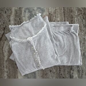 Lauren Ralph Lauren XLarge gray/White Striped Cotton Pajama Set No Collar.